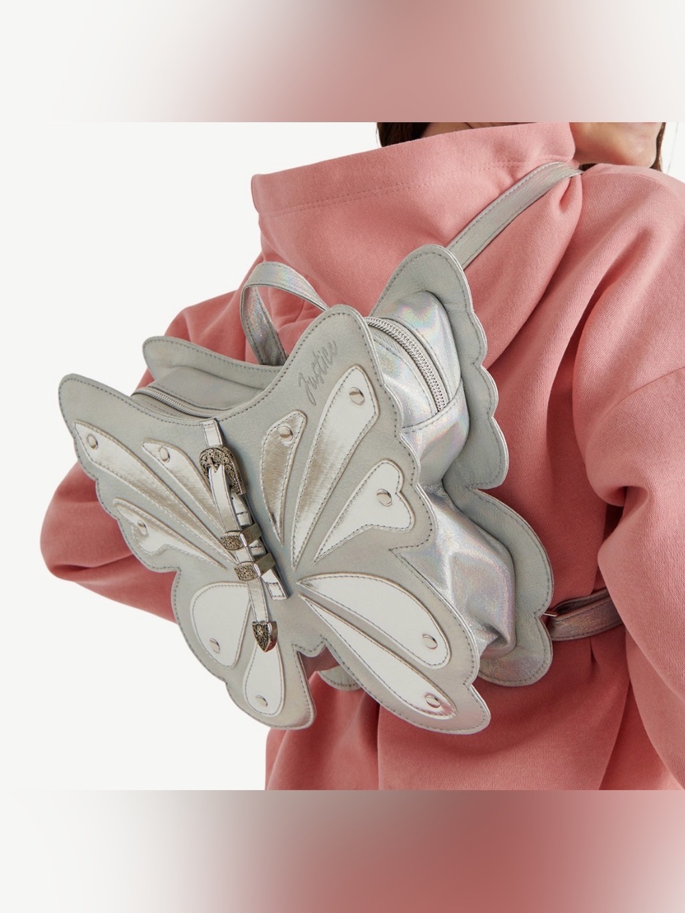 Justice Iridescent Silver Butterfly Backpack